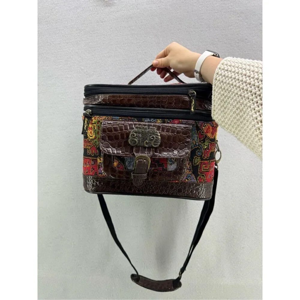 Laurel Burch Womens Multicolor Cat Faces Travel Cosmetic Makeup Train Case